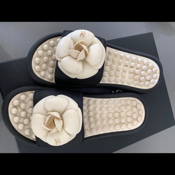 Chanel Thermoplastic PVC Camellia Mules/ Slides - Picture 1 of 7